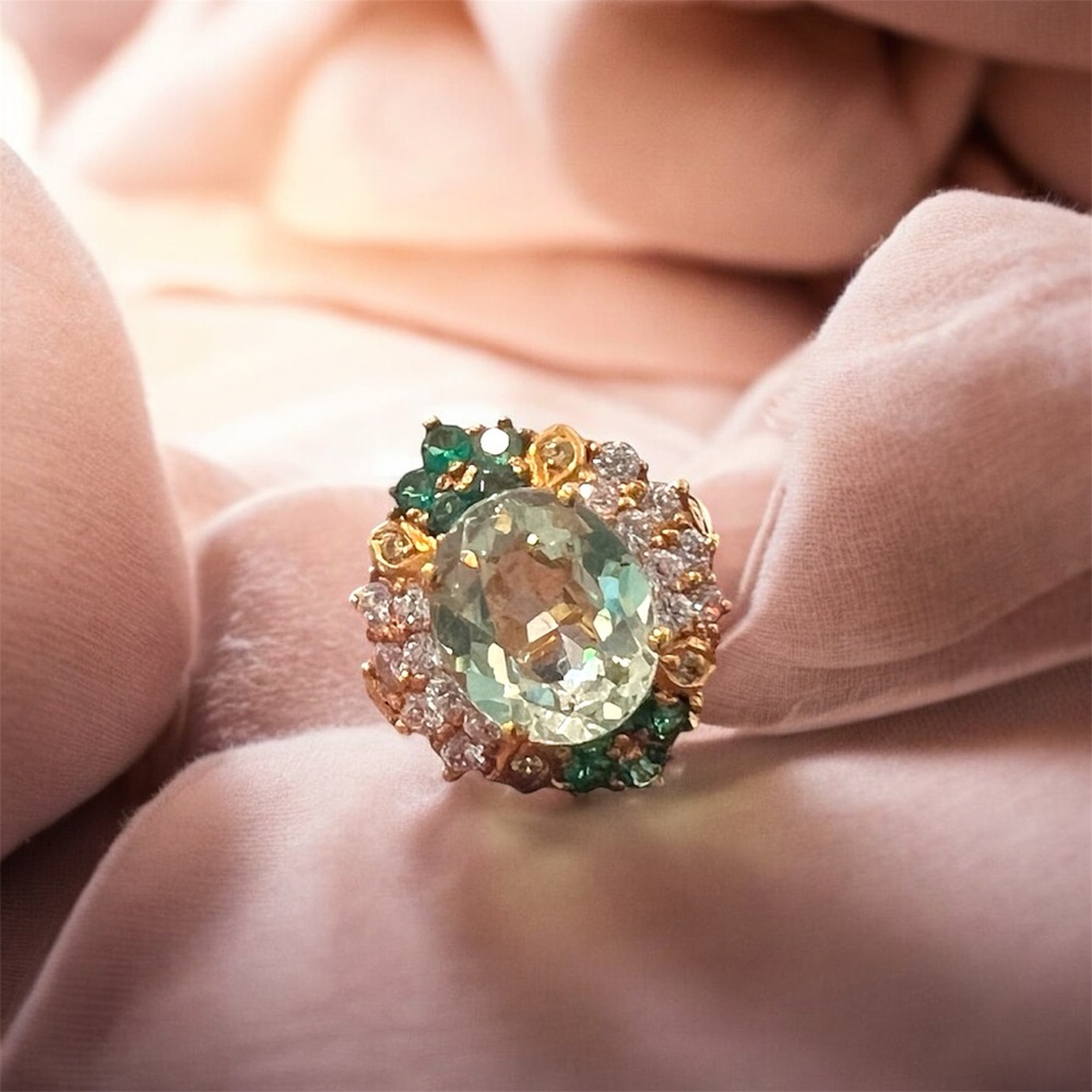 10k Gold overlay 925 Peridot vintage style Cocktail Ring